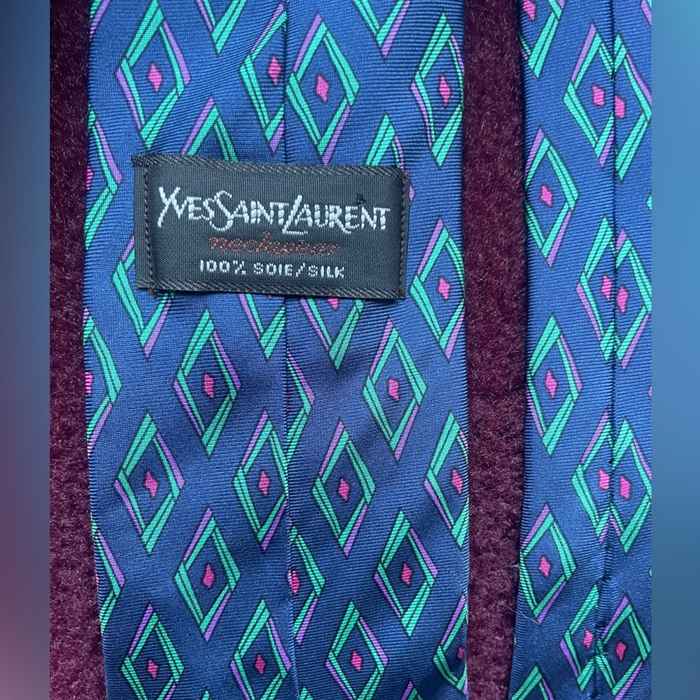 Yves Saint Laurent Blue and Teal Silk Tie